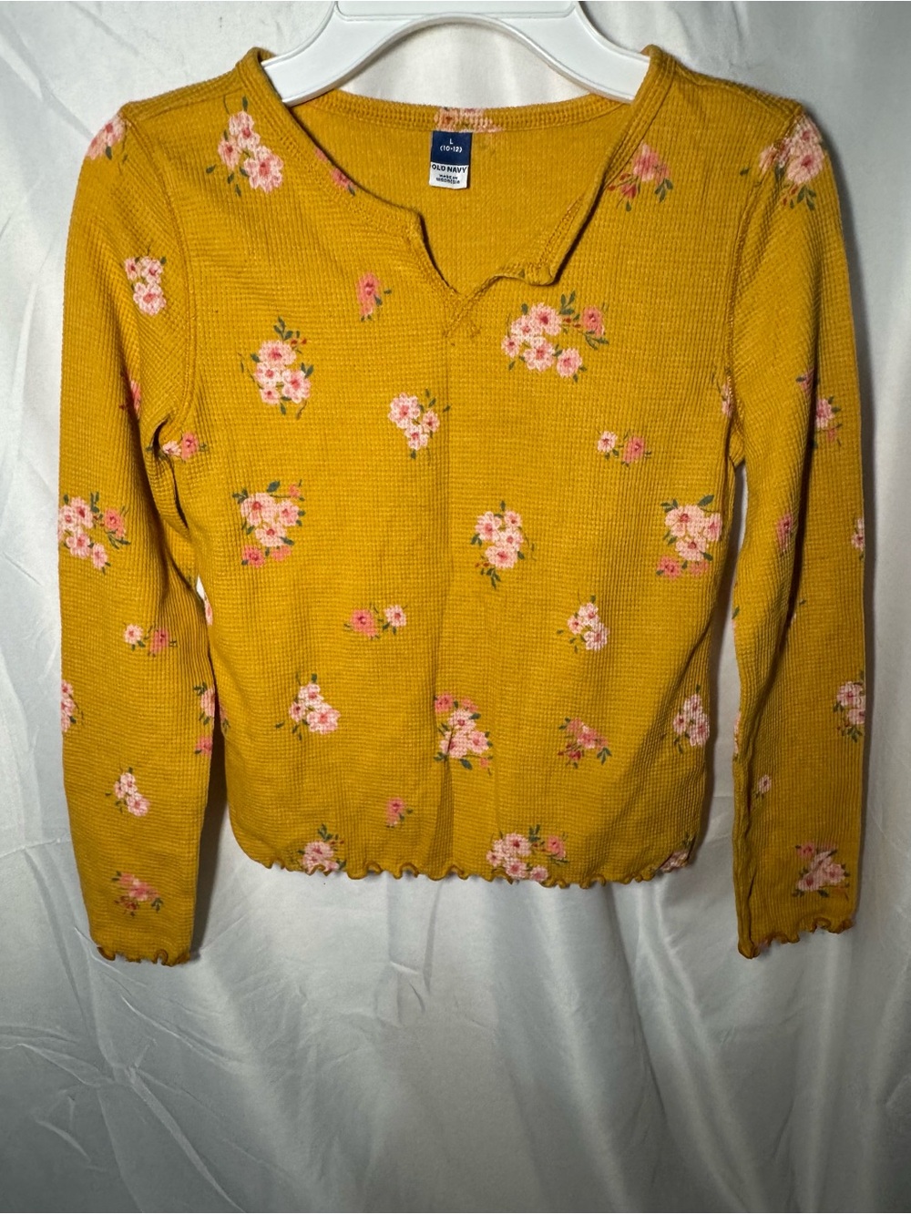 Old Navy Mustard Floral Notch-Neck Long Sleeve Tee